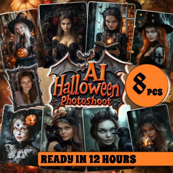 Witch portrait Custom Halloween portrait from photo Halloween photoshoot 8 PCS AI digital portraits set