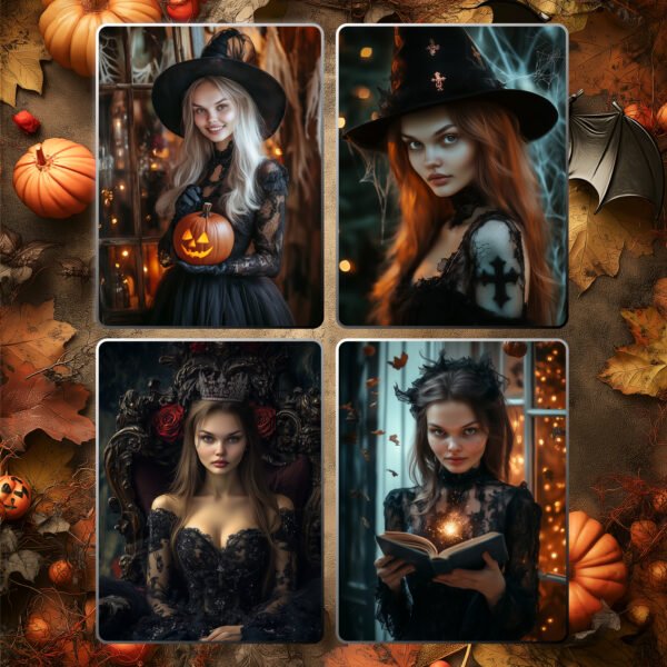 Witch portrait Custom Halloween portrait from photo Halloween photoshoot 8 PCS AI digital portraits set - Image 2